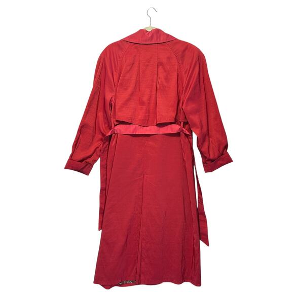 London Fog Long Belted Trench Coat Vintage Women's Sz 8 Red 80s Outdoors Vibrant - Picture 2 of 6